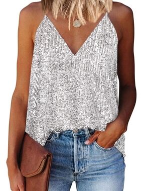 Silver Sequin V-Neck Cami Top